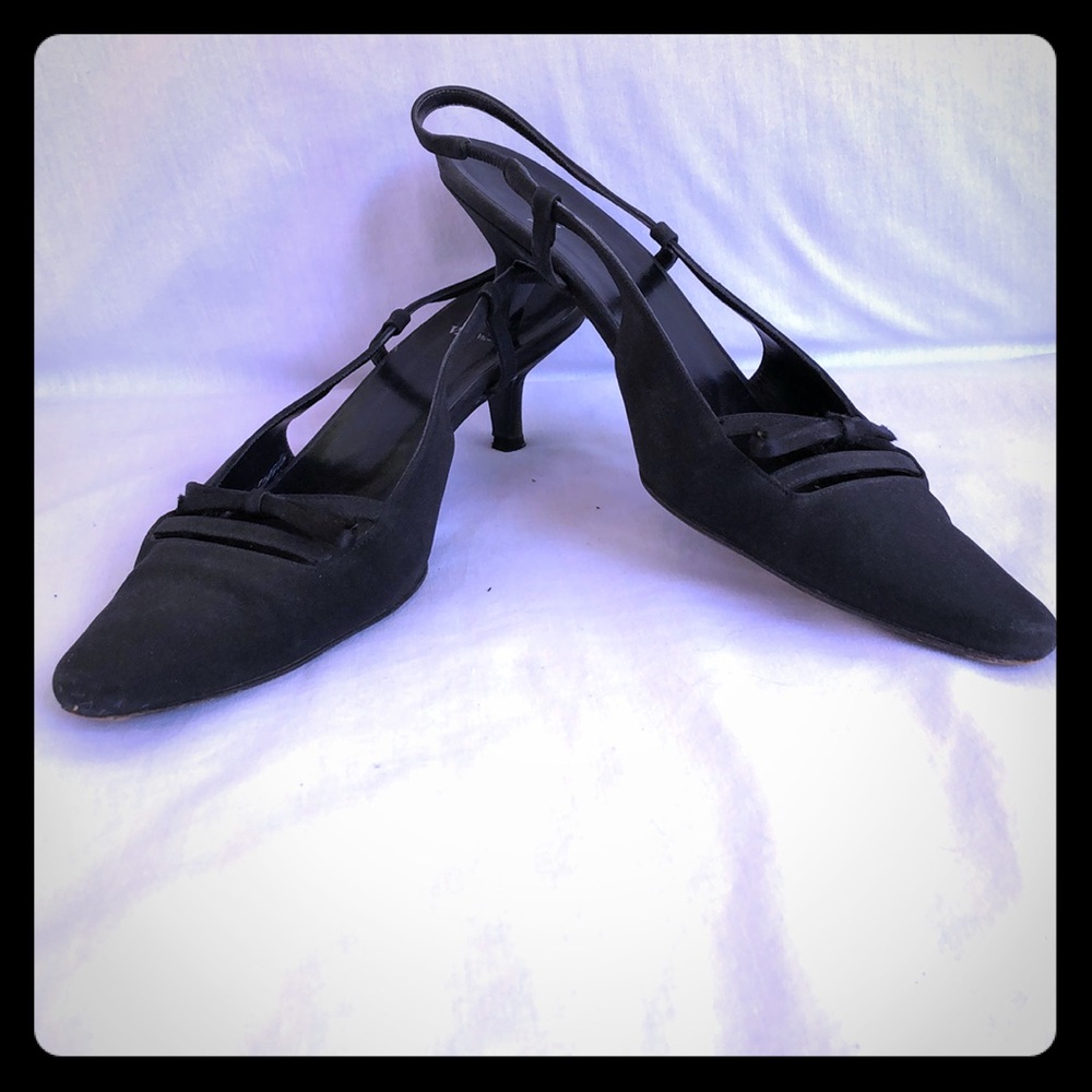 Vera Wang Black Fabric Slingbacks Shoes 8N Bows